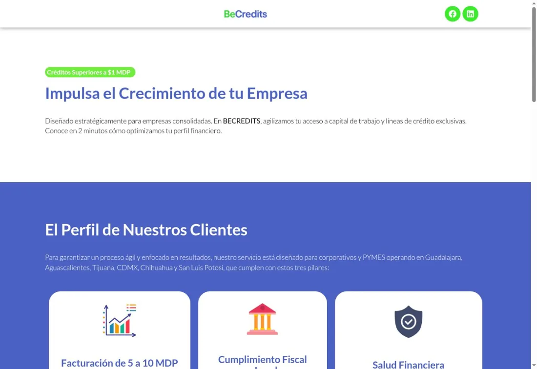 Portada de Becredit con su propuesta de financiamiento empresarial